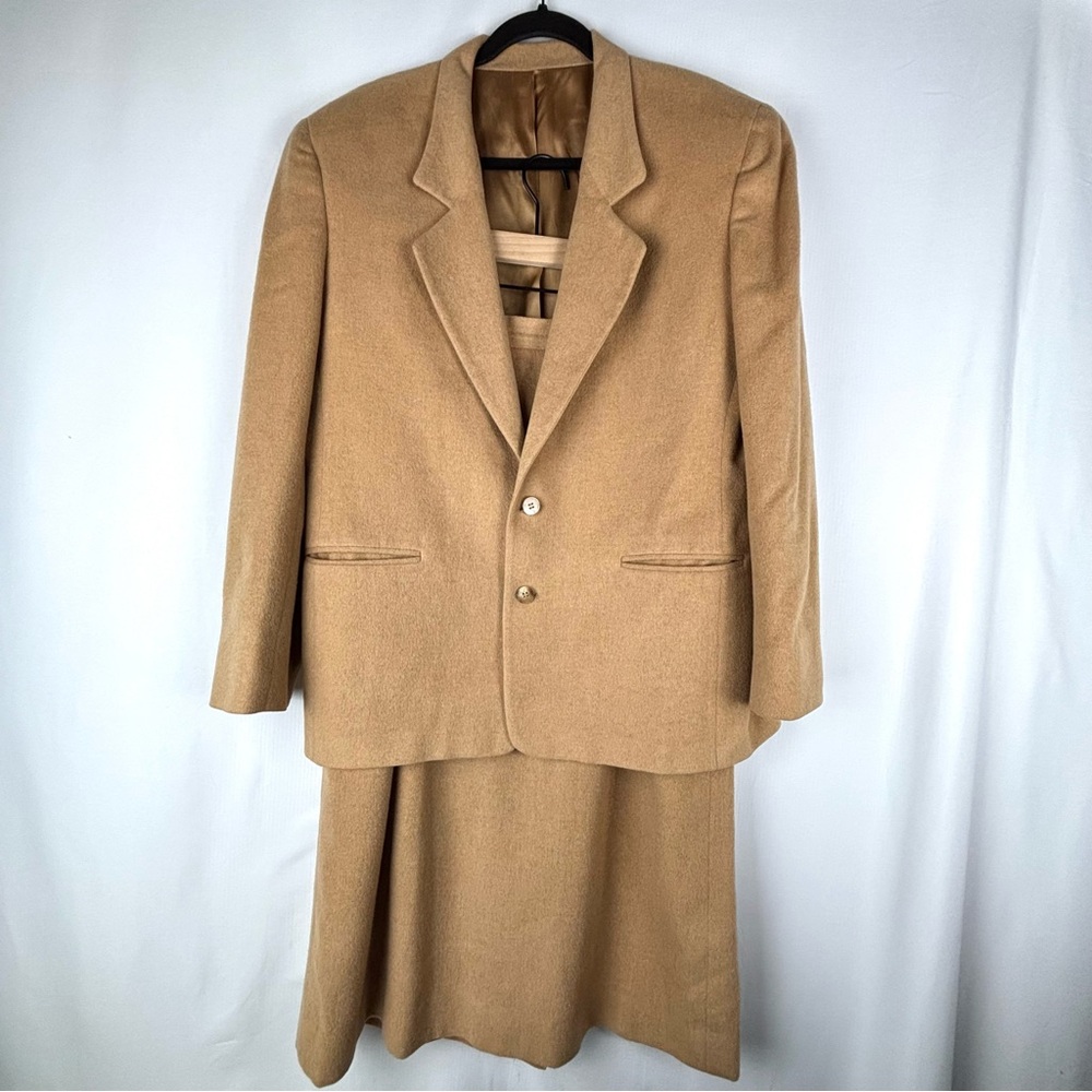 100% Camel Hair Lined Professional Blazer Skirt Set